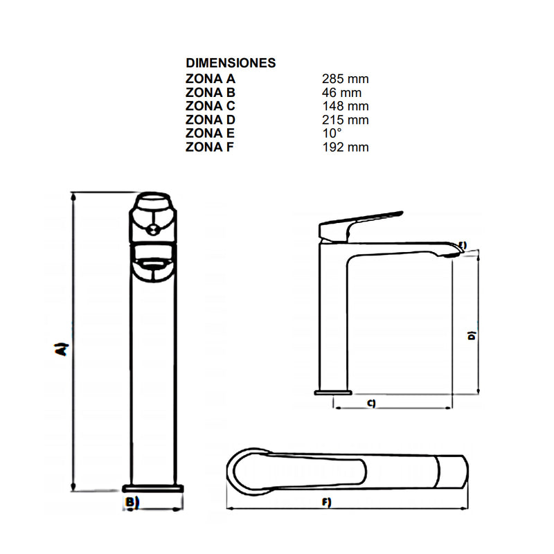 Monomando Alto Para Lavabo Urrea 101CL