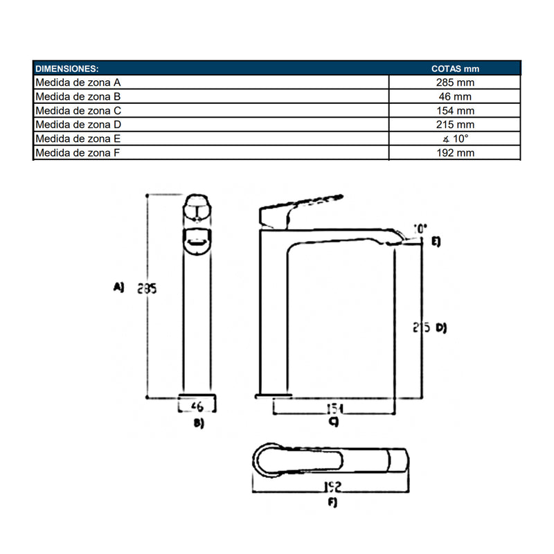 Monomando Alto Para Lavabo Urrea 101CL