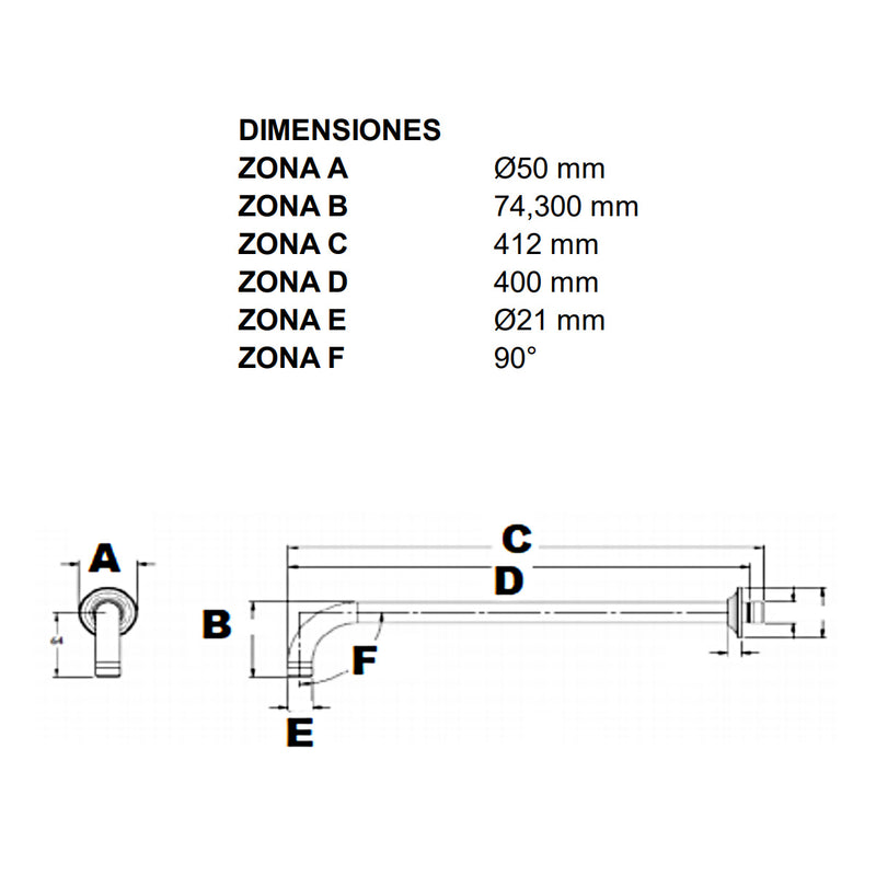 Brazo De Regadera Recto Tubular Urrea 2303 40cm Cromo