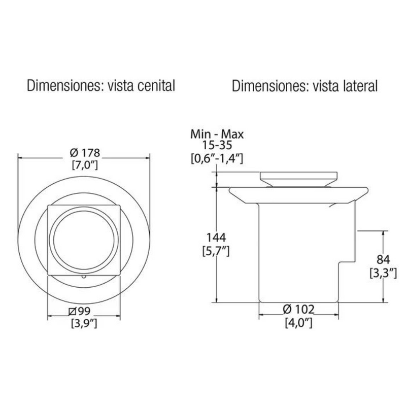 Coladera para piso cuadrada tapa redonda 24-CHL
