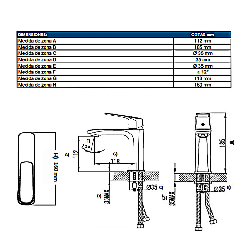 Monomando Corto Para Lavabo Marca Urrea Mod 9433LU