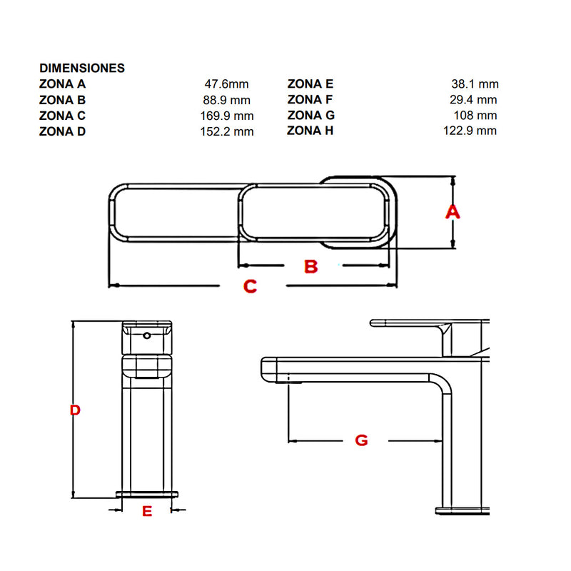 Monomando Corto Lavabo Urrea 9433NY.2 Negro