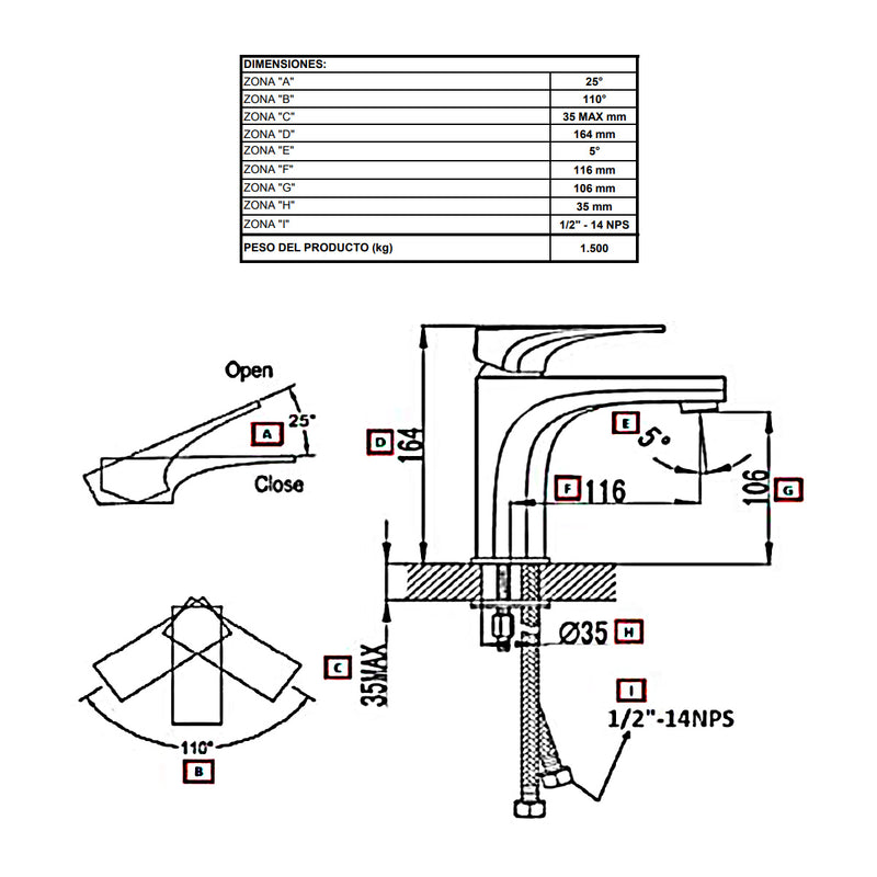 Monomando Para Lavabo Contract III Marca Urrea Mod 9433PC