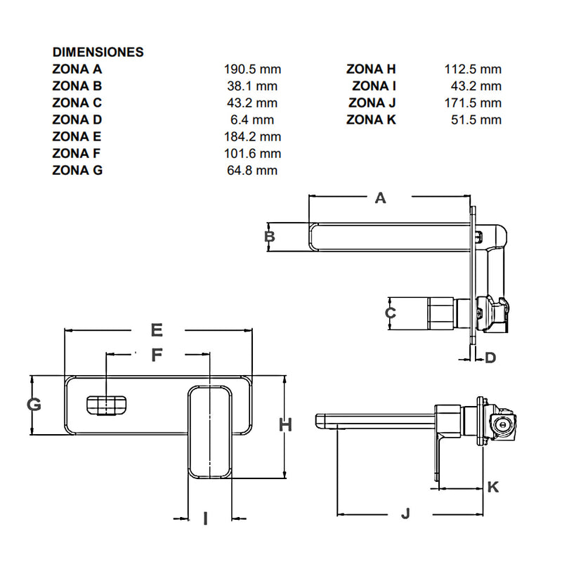 Llave A Muro para lavabo Urrea 9437NY
