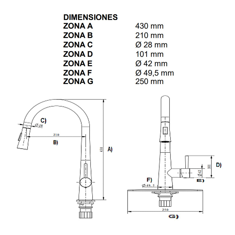 MEZCLADORA PARA FREGADERO 9493 CROMO RETRACTIL