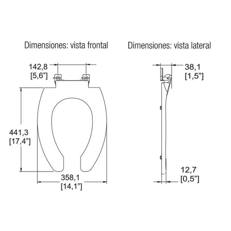 ASIENTO PARA INODORO ELONGADO FLUXÓMETRO SIN TAPA AF-1 BLANCO