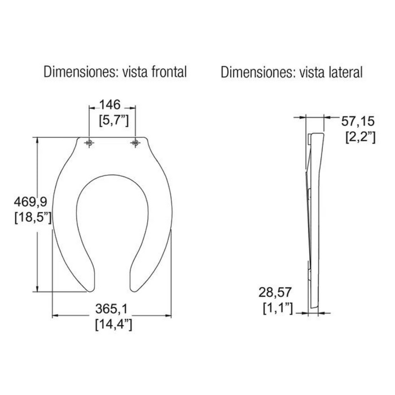 Asiento para inodoro elongado fluxómetro sin tapa AF-2