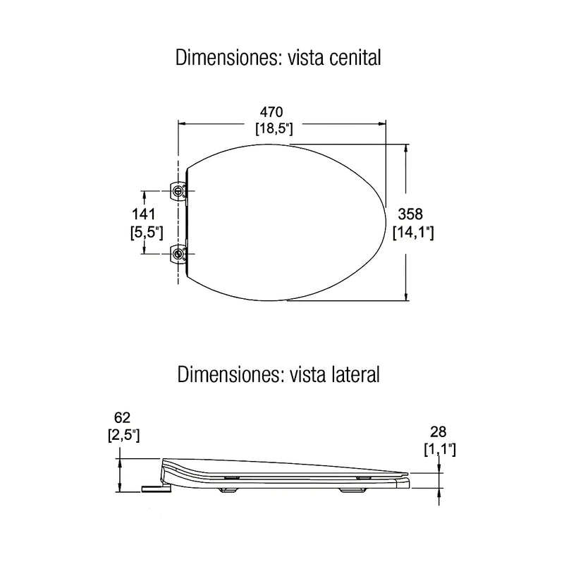 Asiento para inodoro de cierre lento AT-1 Blanco