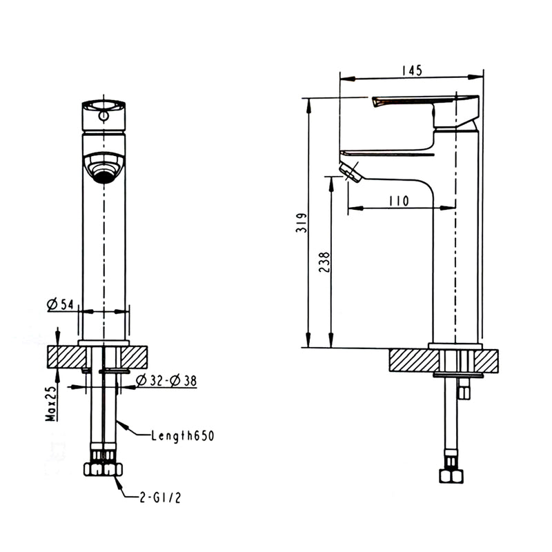 MONOMANDO ALTO PARA LAVABO FB1002