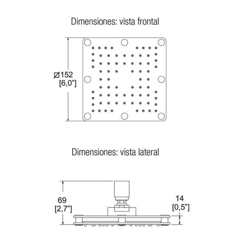 Regadera de plato cuadrado H-3006 cromo