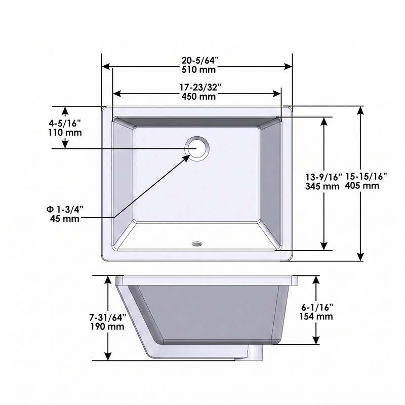 Lavabo bajo cubierta con rebosadero camerist