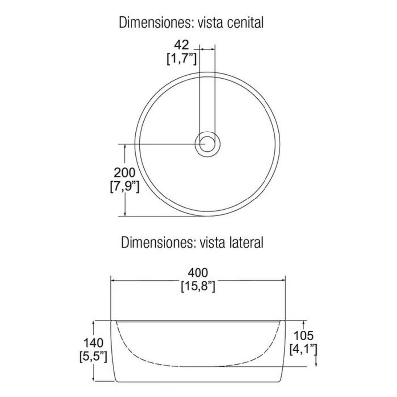 Lavabo de sobreponer sin rebosadero morea blanco