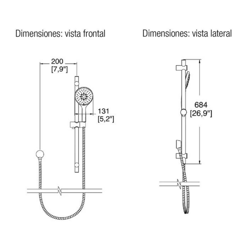 Regadera manual de altura deslizable RM-27 cromo