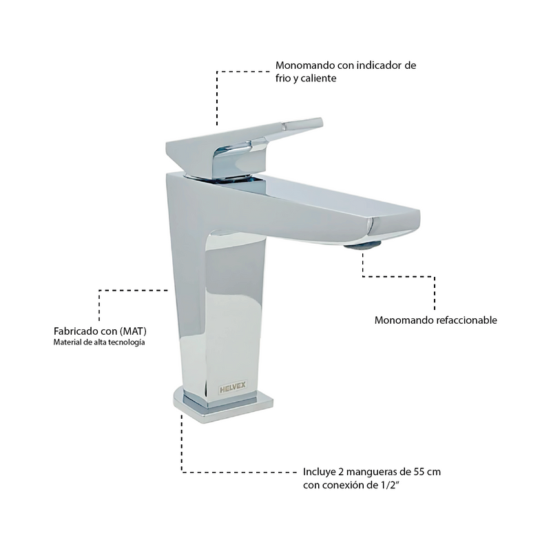 Monomando corto para lavabo Helvex Spiga