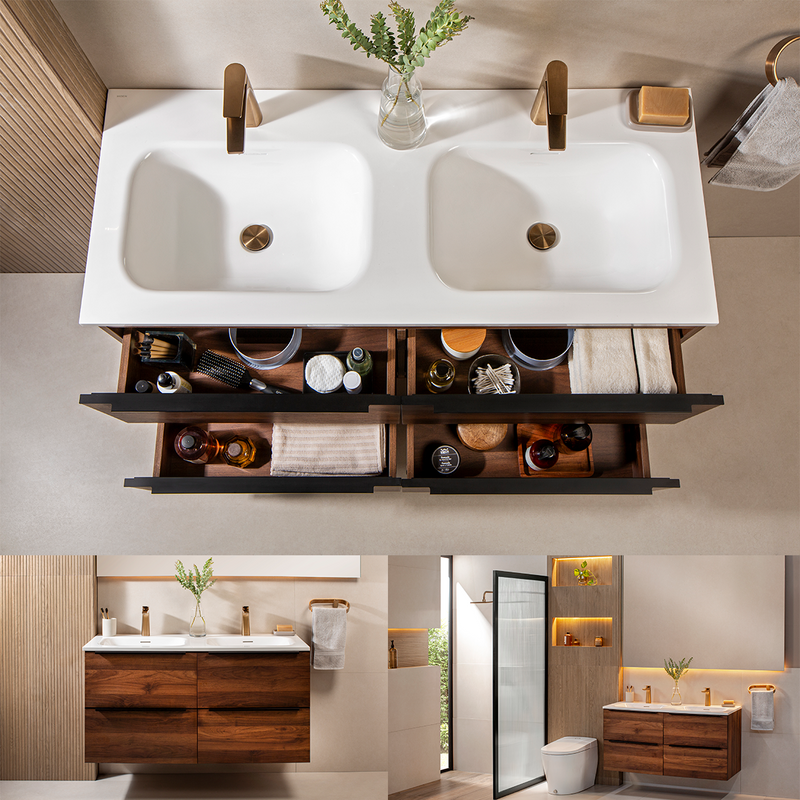 GABINETE TOCADOR DOBLE PARA BAÑO NOGAL